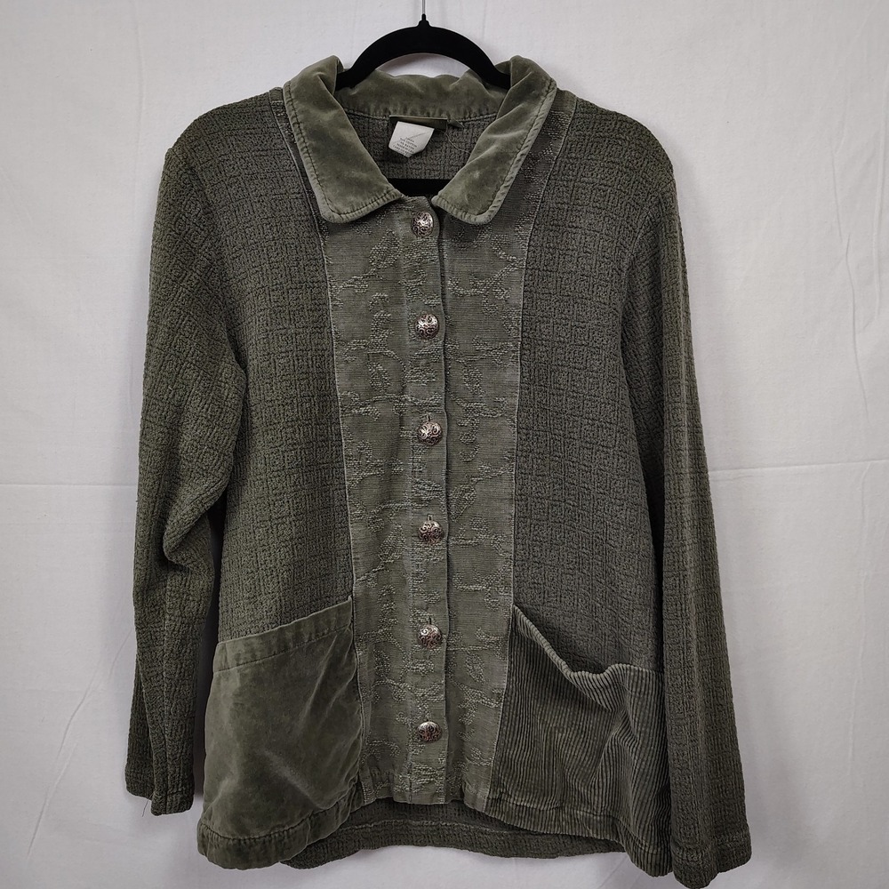 Mark & Mazie Green Shacket Womens M Velvet Corduroy Lagenlook Woodland Fairy